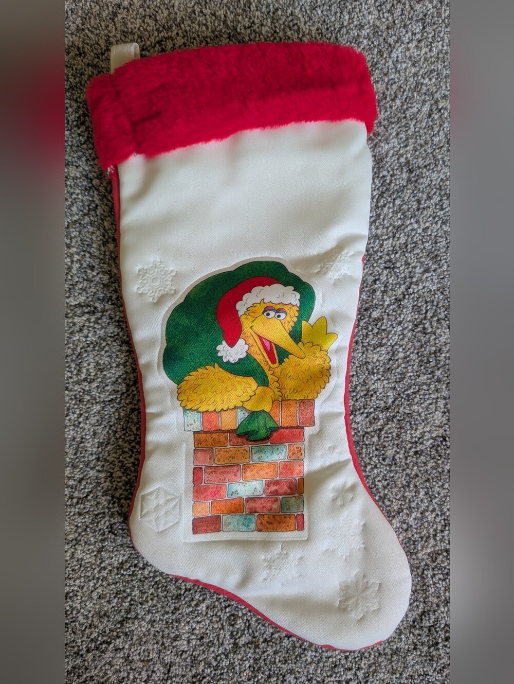 Vintage 1982 Sesame Street Big Bird Muppets Christmas Red/White Stocking 16.5"